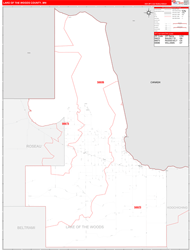 Lake of the WoodsCounty, MN Wall Map Zip Code Red Line Style 2024